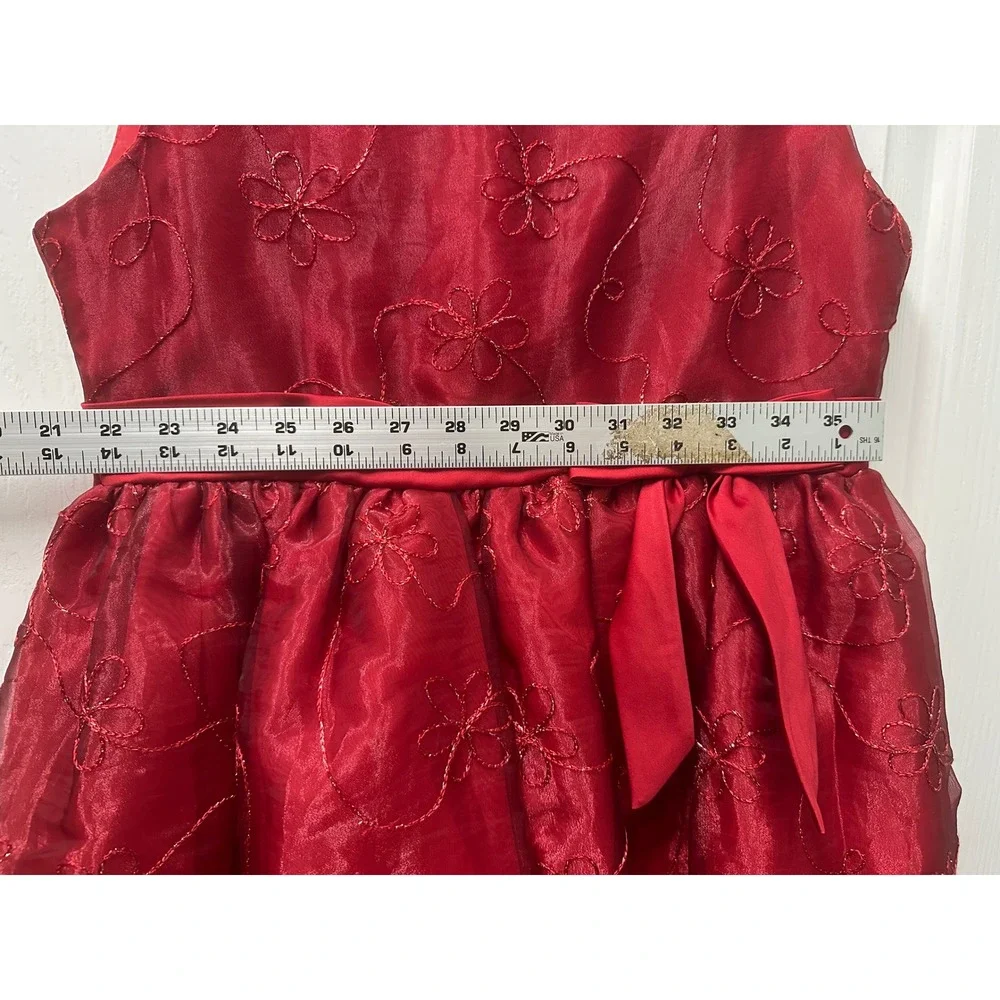 Rare Too! Girls Red Embroidered Organza Holiday Party Dress Flower Girl READ